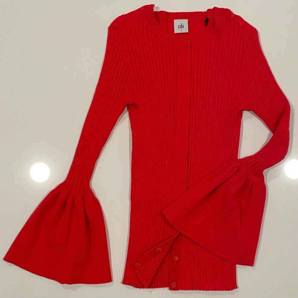 cabi Vibrant Red Bell Sleeve Cardigan